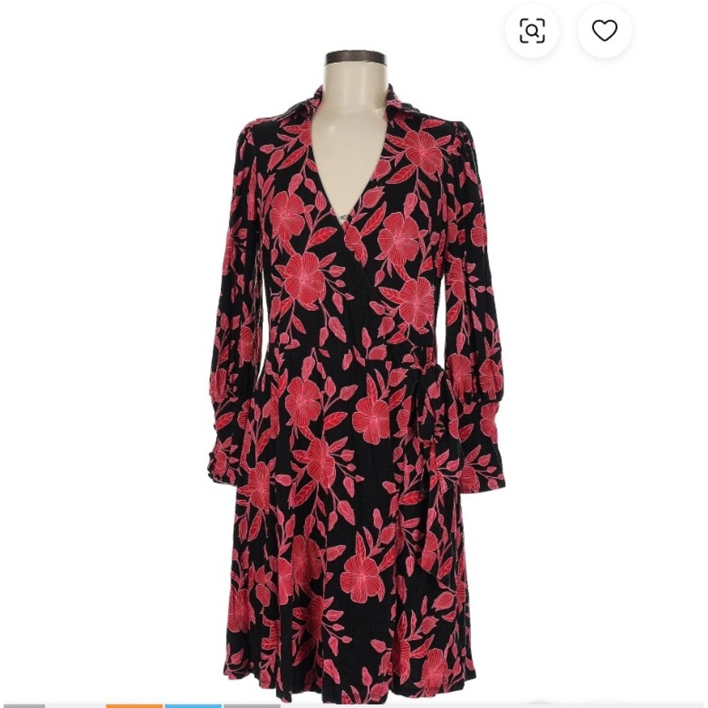 11 Honore Stitch Fix Floral Print Wrap Dress‎ Long Sleeve Black & Red Sz 1X NWT